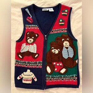 Vtg 90s‎ Capacity Sweater Vest (Sz M) Teddy Bear Christmas Novelty Granny Ugly